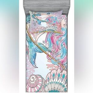 Mermaid Twin Sheet Set Ambesonne Set Of 2 Fitted & Pillow Case Seashells Pink